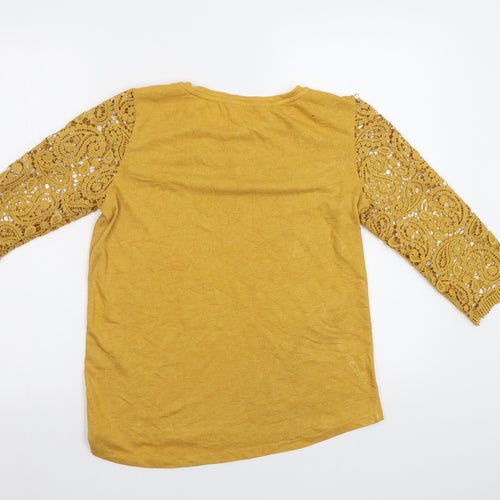 George Womens Yellow   Basic Blouse Size 10  - Lace Sleeves