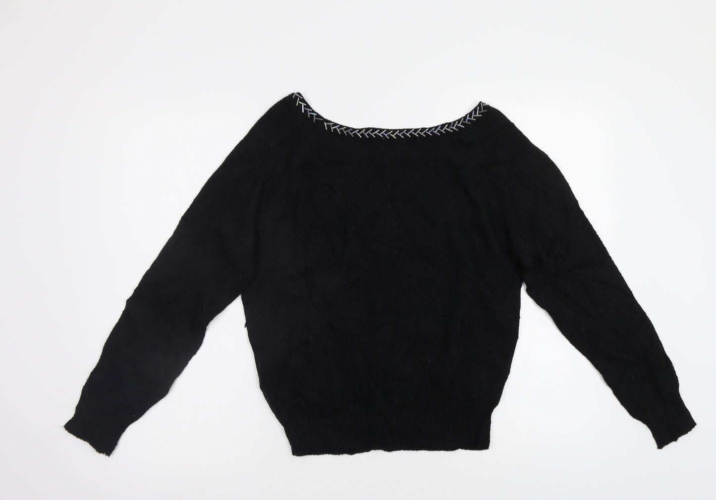 Preworn Womens Black   Pullover Jumper Size L  - Embelished Neckline