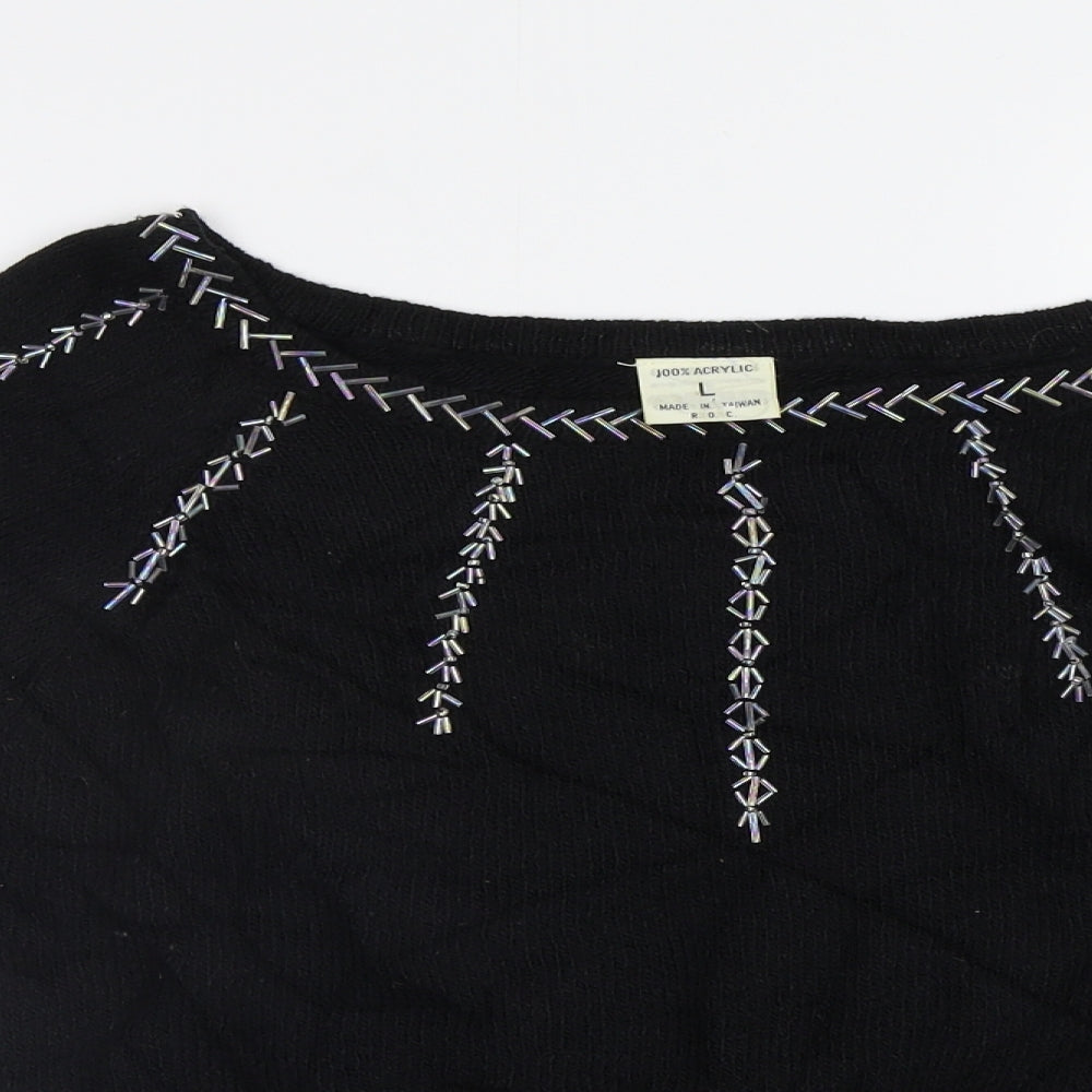 Preworn Womens Black   Pullover Jumper Size L  - Embelished Neckline
