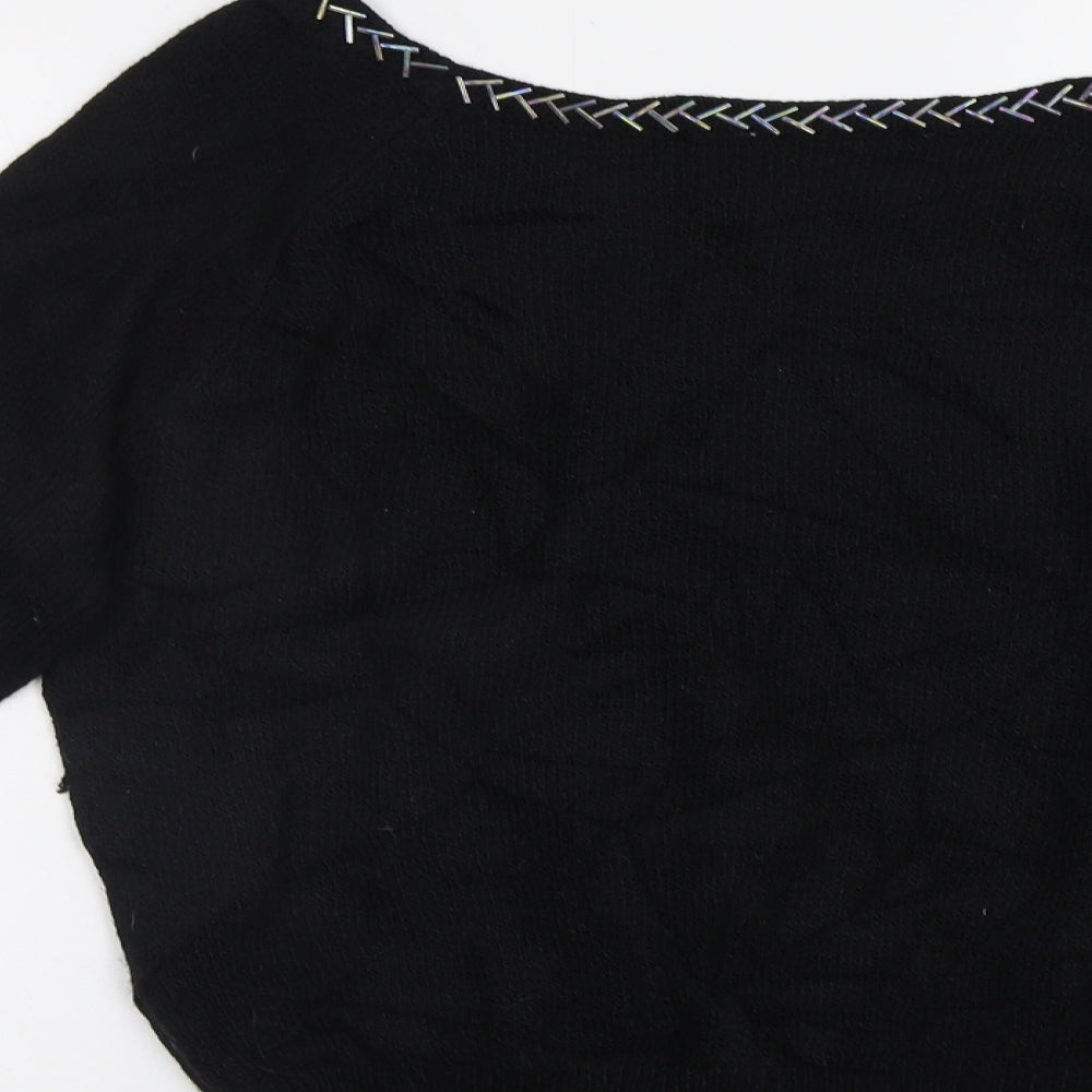Preworn Womens Black   Pullover Jumper Size L  - Embelished Neckline
