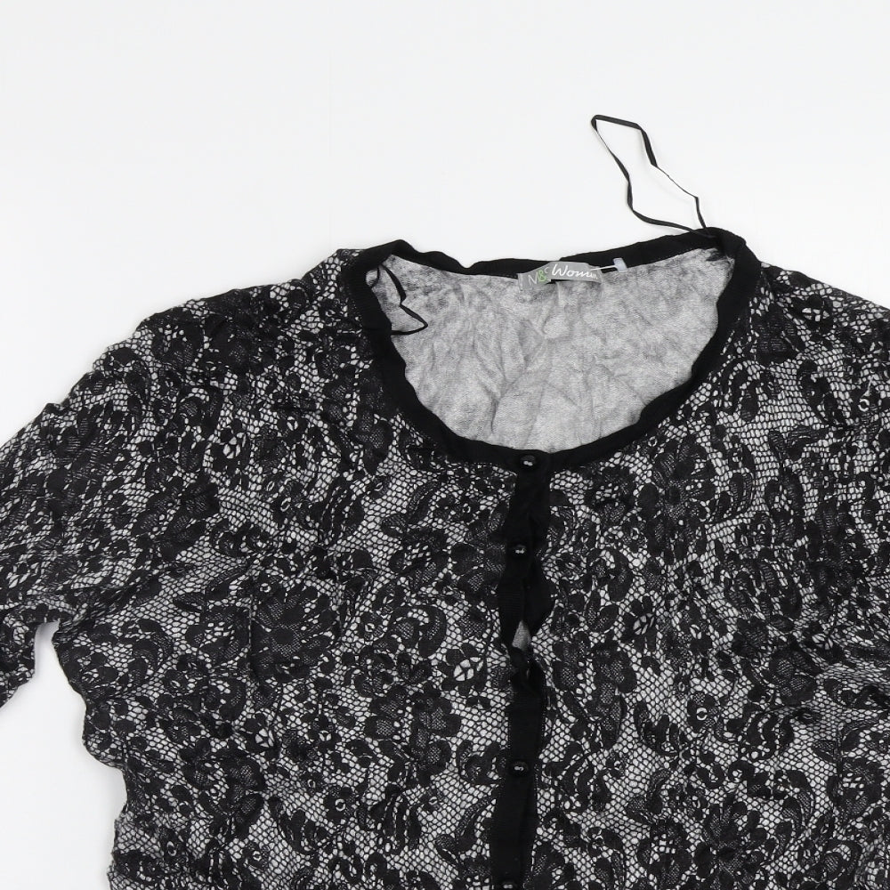 M&S Womens Black Floral  Cardigan Jumper Size 16