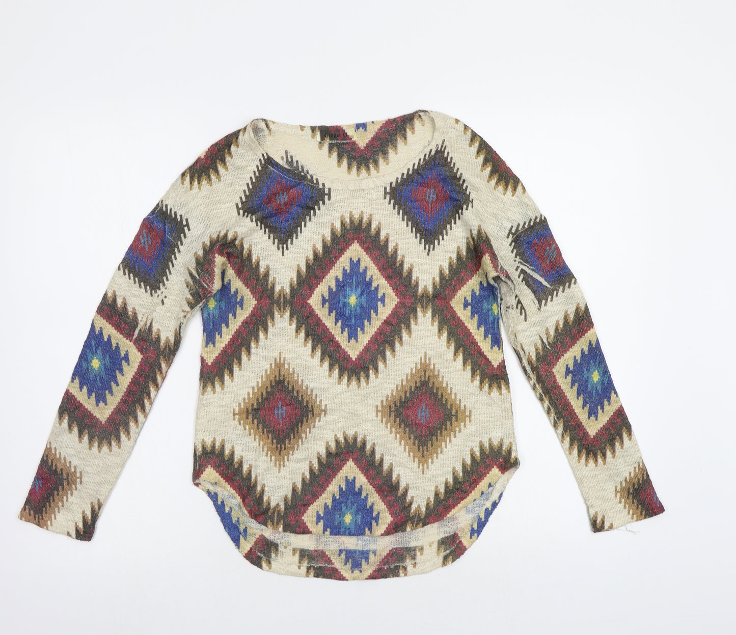Ginger G Womens Beige Geometric  Pullover Jumper Size S
