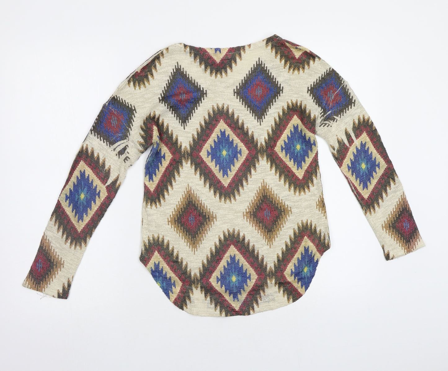 Ginger G Womens Beige Geometric  Pullover Jumper Size S