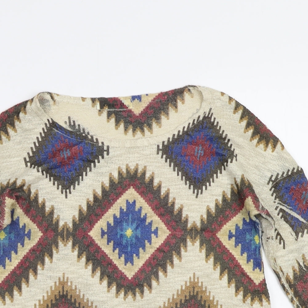 Ginger G Womens Beige Geometric  Pullover Jumper Size S