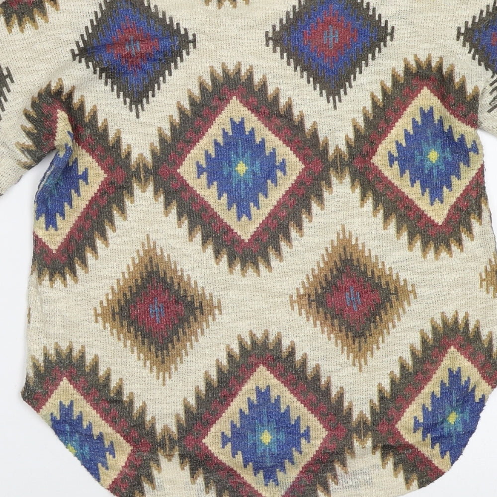 Ginger G Womens Beige Geometric  Pullover Jumper Size S