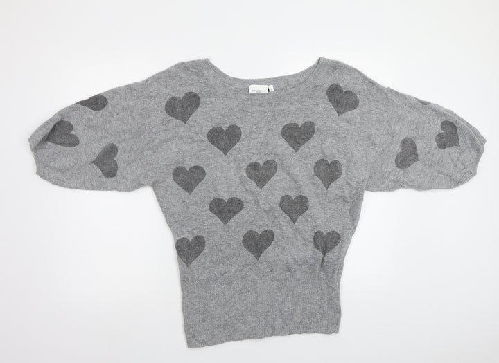 New Look Womens Grey Geometric Pullover Jumper Size 8 - Hearts