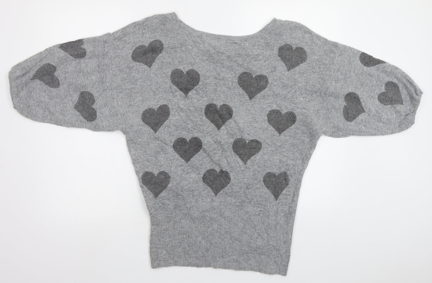 New Look Womens Grey Geometric  Pullover Jumper Size 8  - Hearts