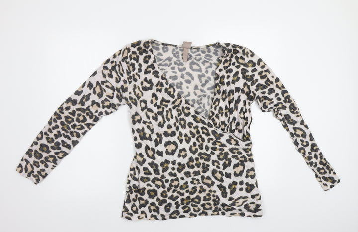 H&M Womens Beige Animal Print Pullover Jumper Size XL
