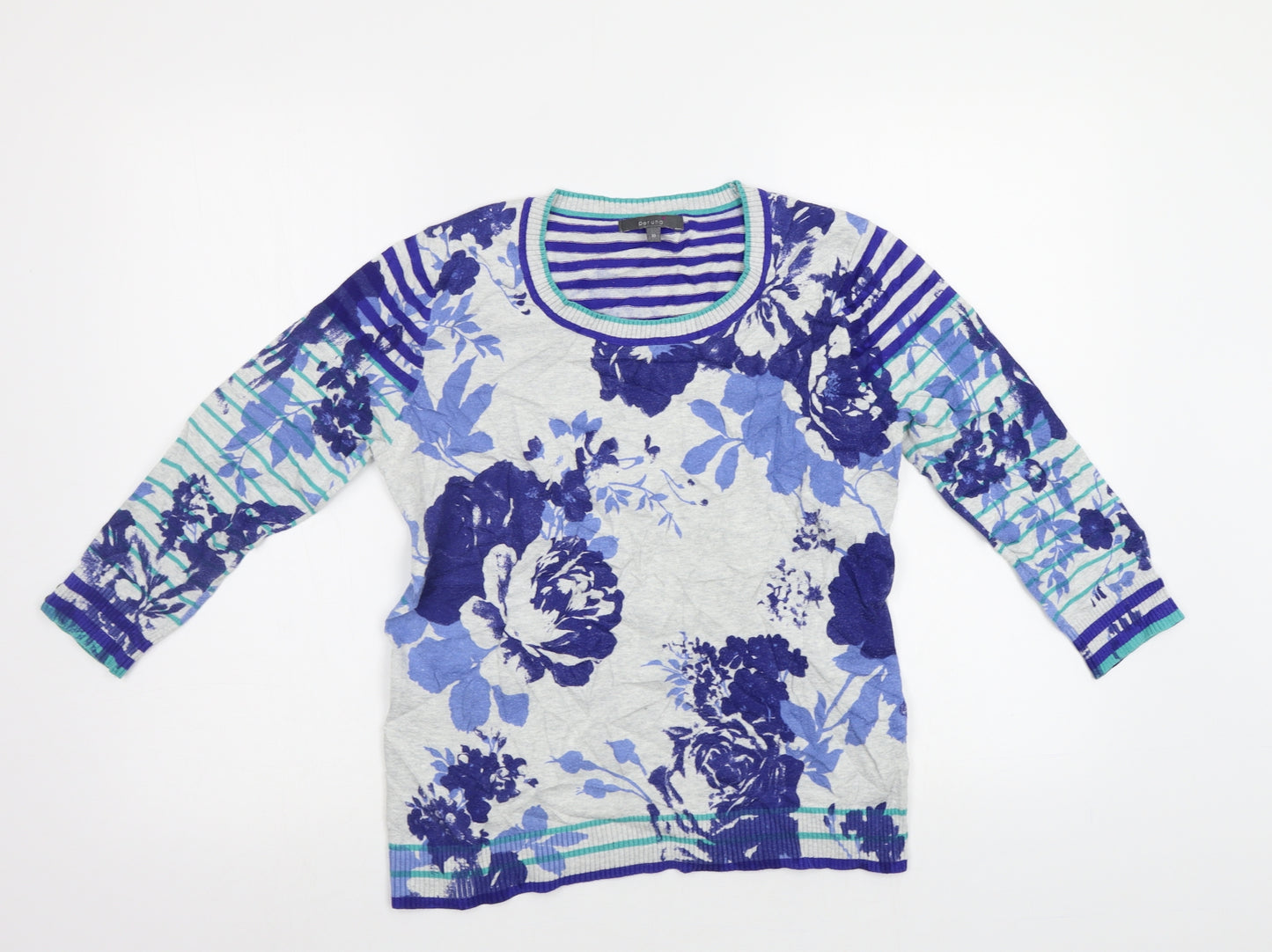 M &S Womens Blue Floral  Pullover Jumper Size 12