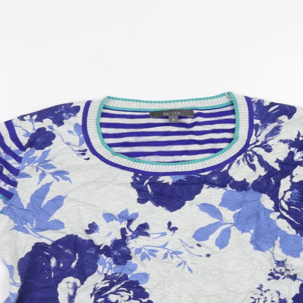 M &S Womens Blue Floral  Pullover Jumper Size 12