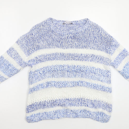 M&S Womens Blue Striped  Pullover Jumper Size 14