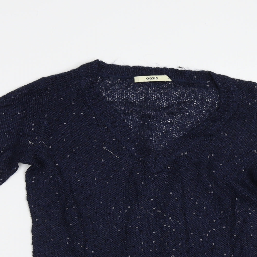 Oasis Womens Blue   Pullover Jumper Size S  - Sequin detail