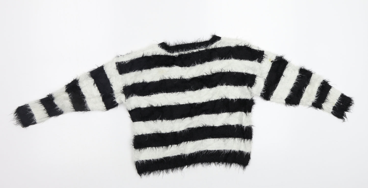M&S Girls White Striped  Pullover Jumper Size 6-7 Years  - Sequin Horse