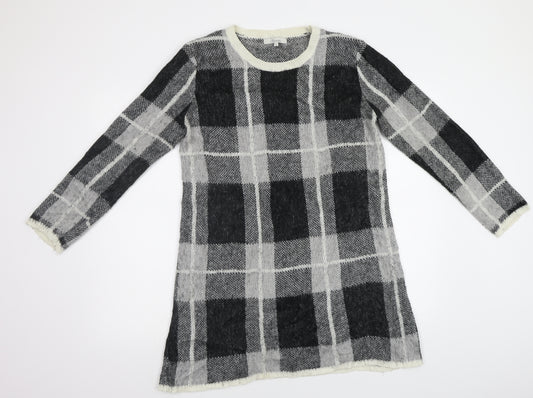 Front view of Peacocks women’s grey check jumper dress, size M