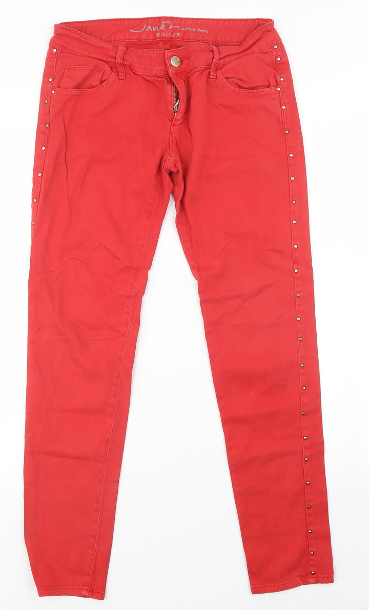 Jane Norman Womens Red Skinny Jeans Size 12 L28 in