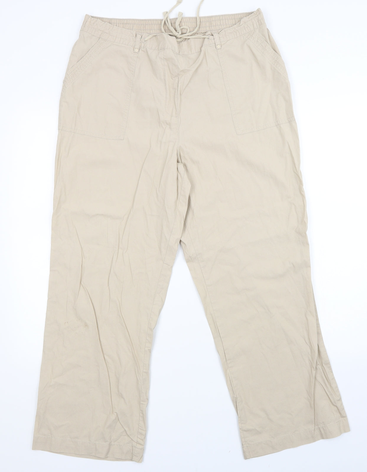 M&S Womens Beige   Cropped Trousers Size 16 L28 in