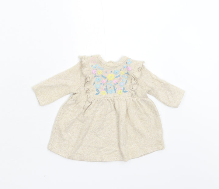 George Girls Beige Floral Tunic Jumper Size 0-3 Months - First Size