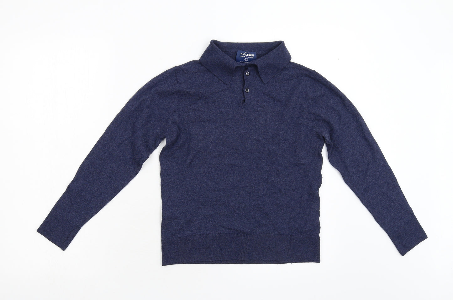 T. M. Lewin Mens Blue  Knit  Polo Size S  - 100% Merino Wool