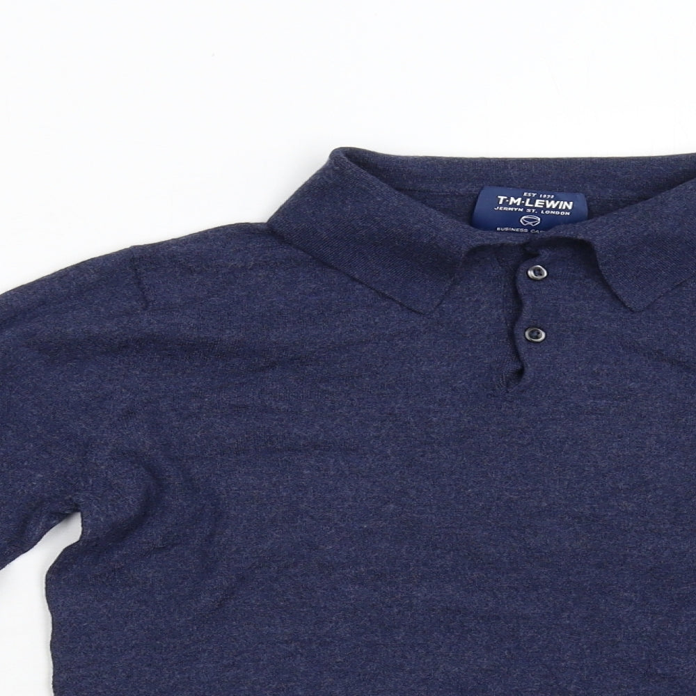 T. M. Lewin Mens Blue  Knit  Polo Size S  - 100% Merino Wool