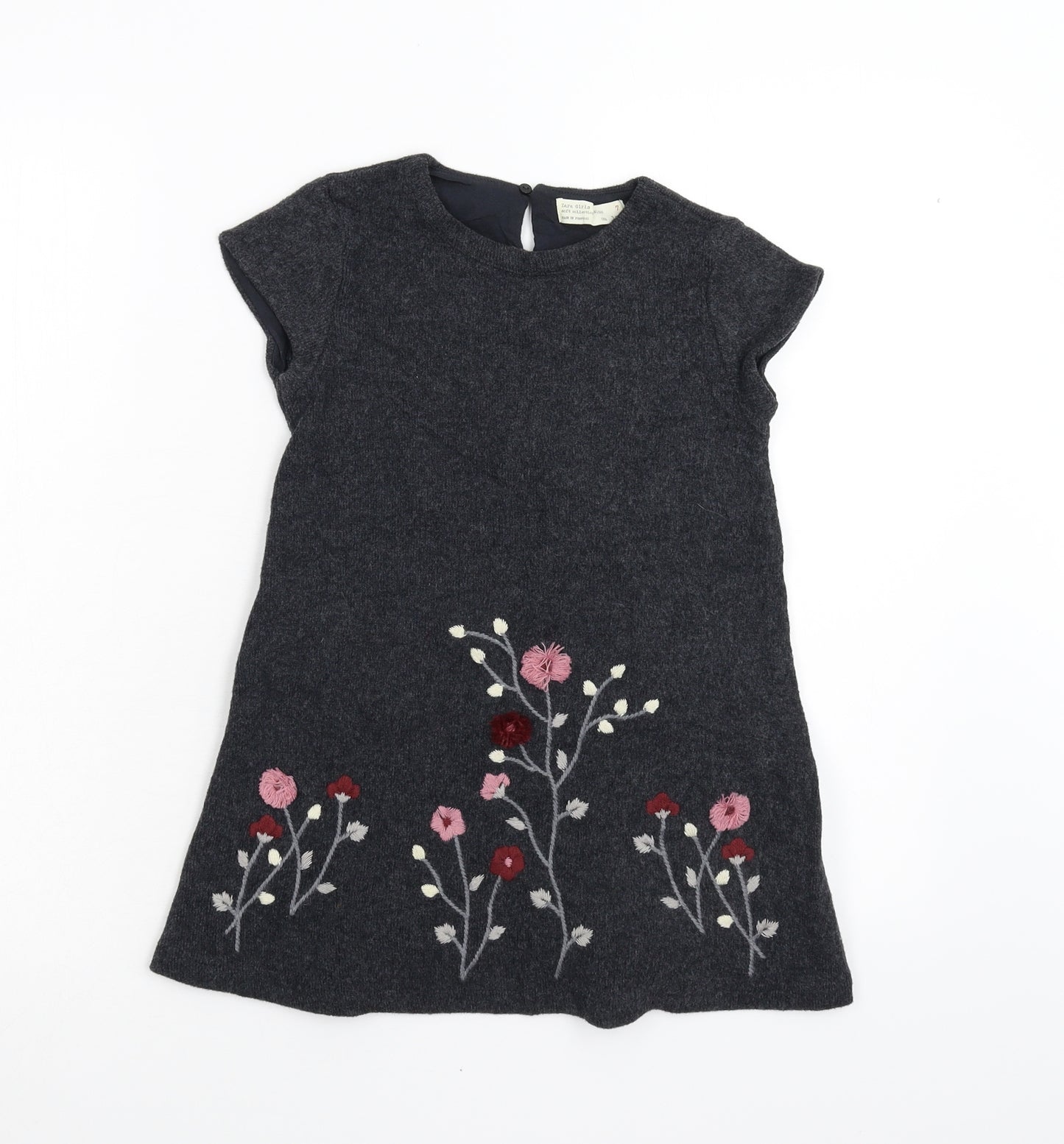 Zara Girls Grey Floral Knit Jumper Dress  Size 7 Years