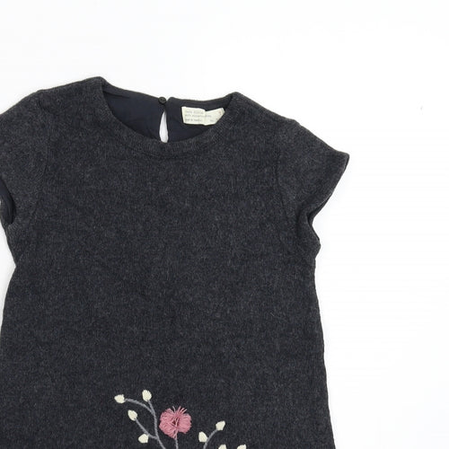 Zara Girls Grey Floral Knit Jumper Dress  Size 7 Years