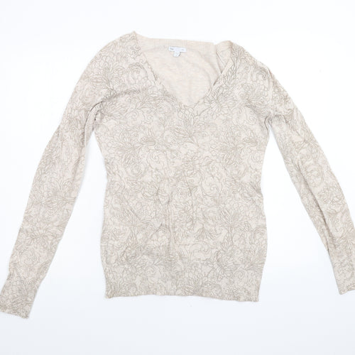 Gap Womens Beige Floral Knit Pullover Jumper Size M