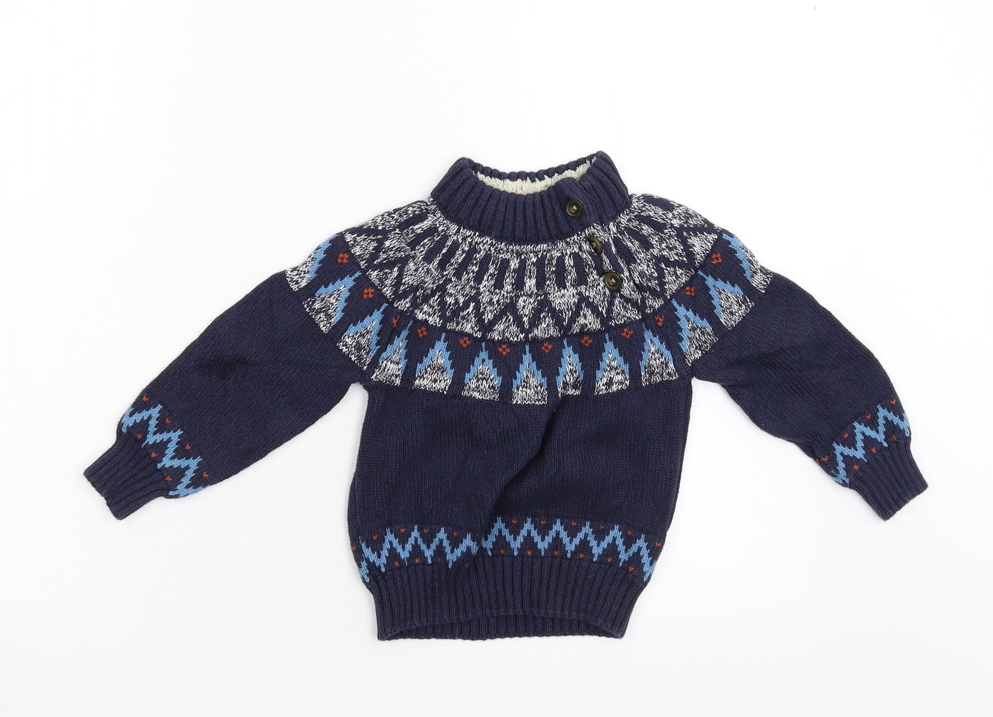 NEXT Boys Blue Geometric Knit Pullover Jumper Size 2-3 Years