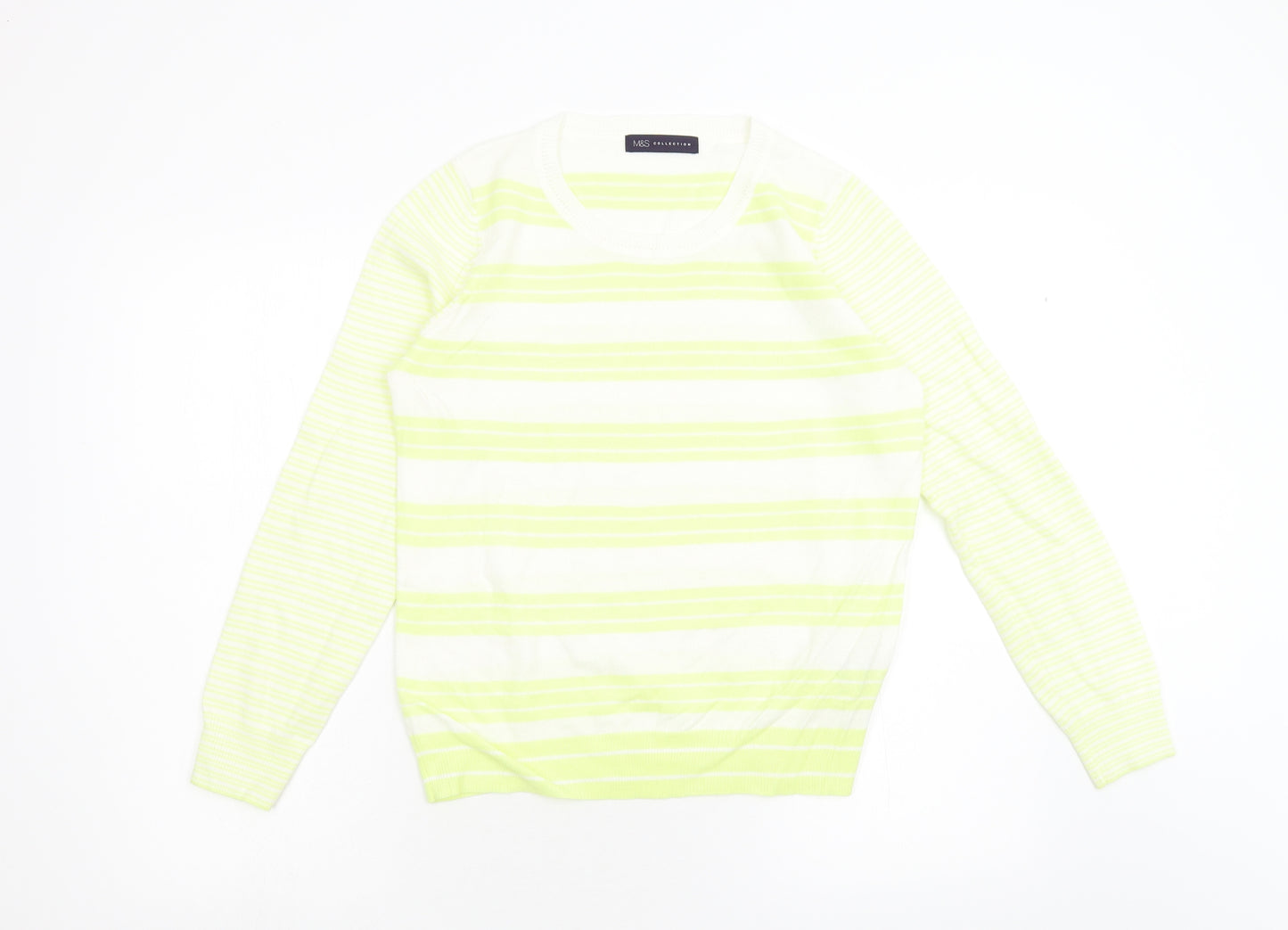 M&S Womens Yellow Striped Knit Pullover Jumper Size 8