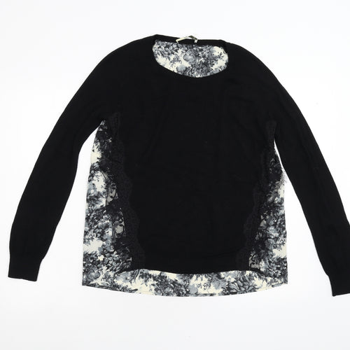 Oasis Womens Black Floral Knit Pullover Jumper Size S