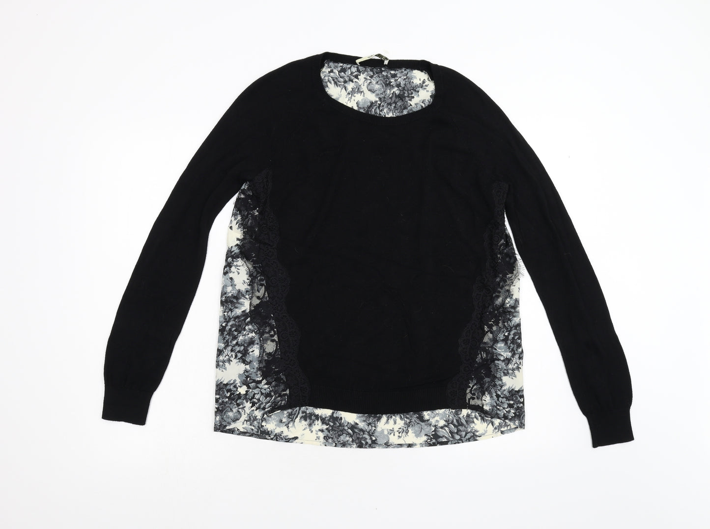 Oasis Womens Black Floral Knit Pullover Jumper Size S