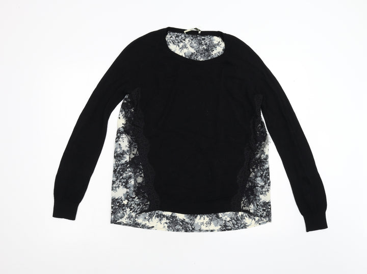 Oasis Womens Black Floral Knit Pullover Jumper Size S