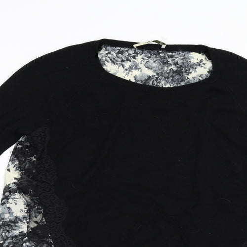 Oasis Womens Black Floral Knit Pullover Jumper Size S