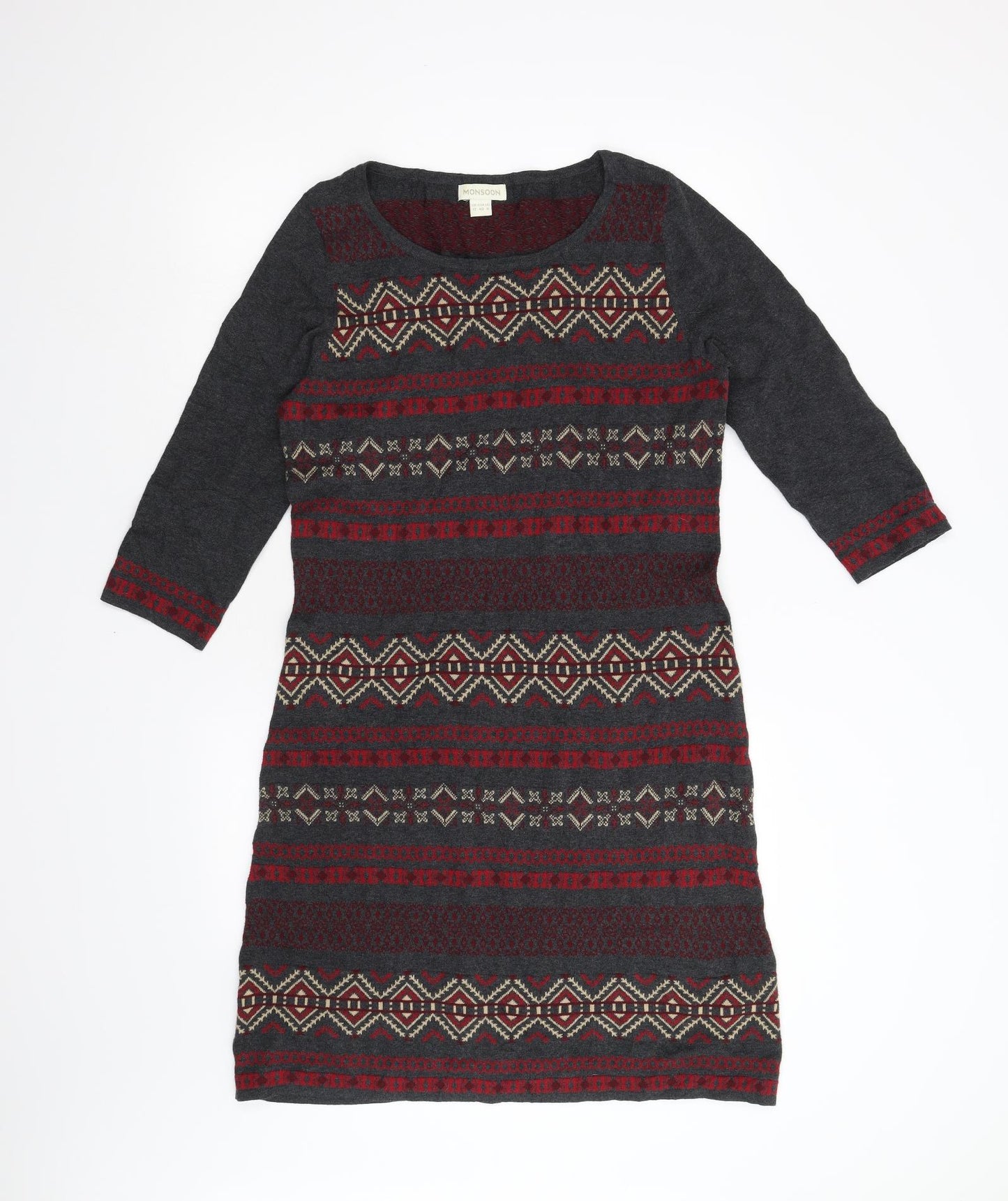 Monsoon Womens Grey Geometric  Jumper Dress  Size 12