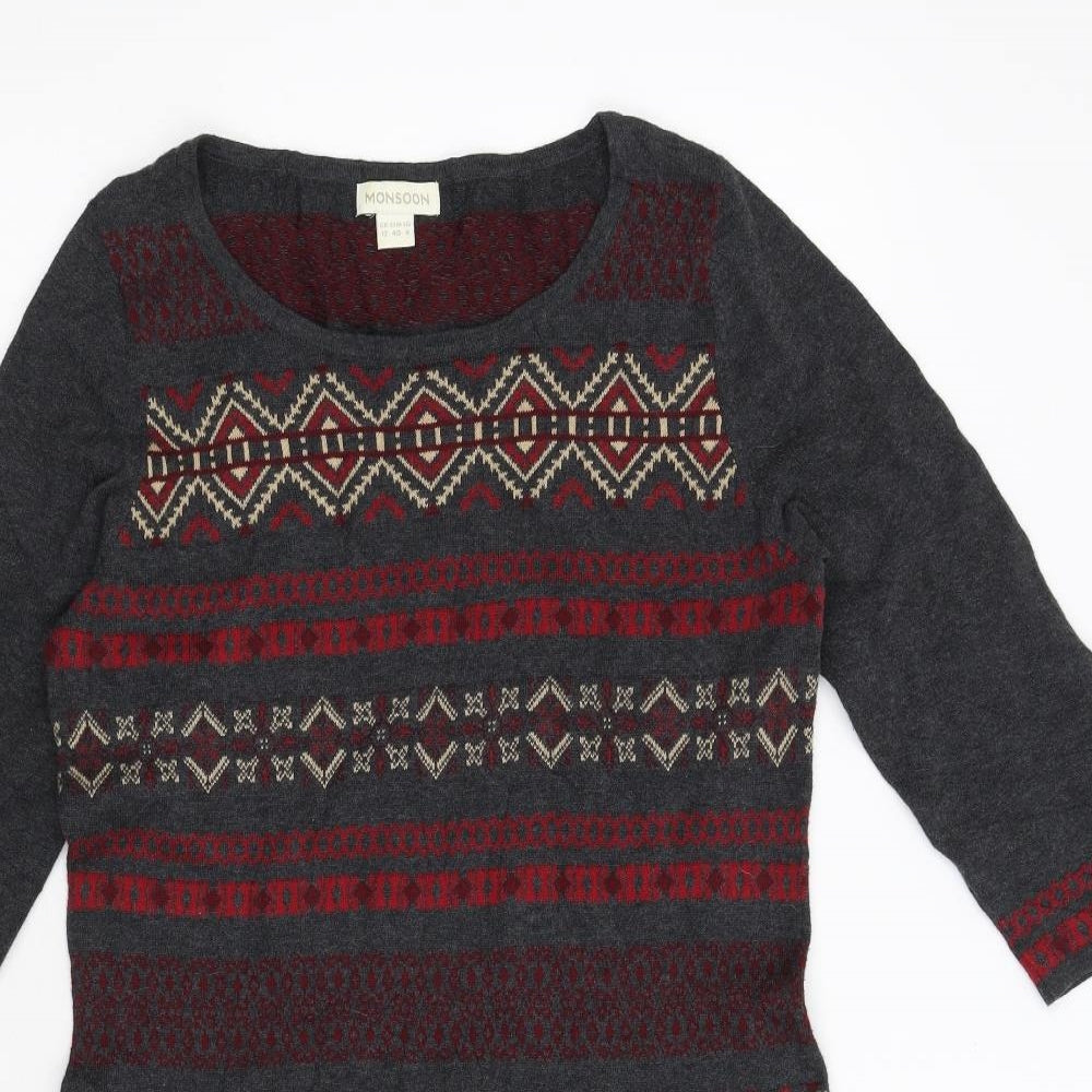 Monsoon Womens Grey Geometric  Jumper Dress  Size 12