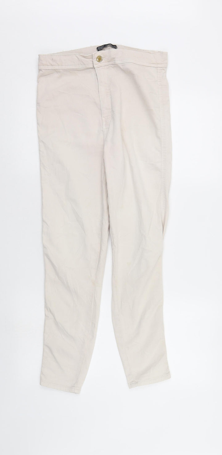 Bershka Womens Ivory Denim Skinny Jeans Size 14 L27 in - Elastic Waist