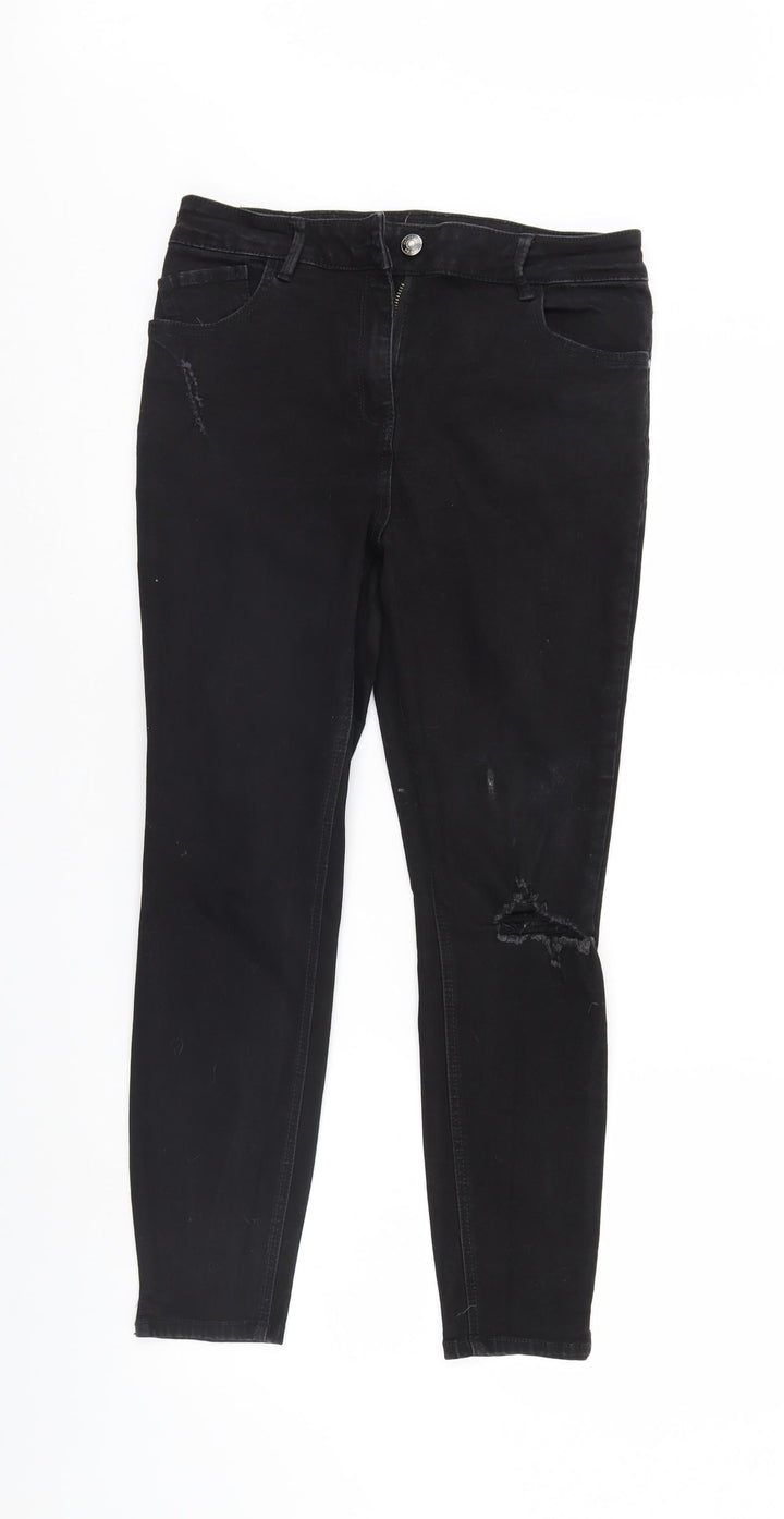 Preworn Womens Black  Denim Straight Jeans Size 12 L26 in