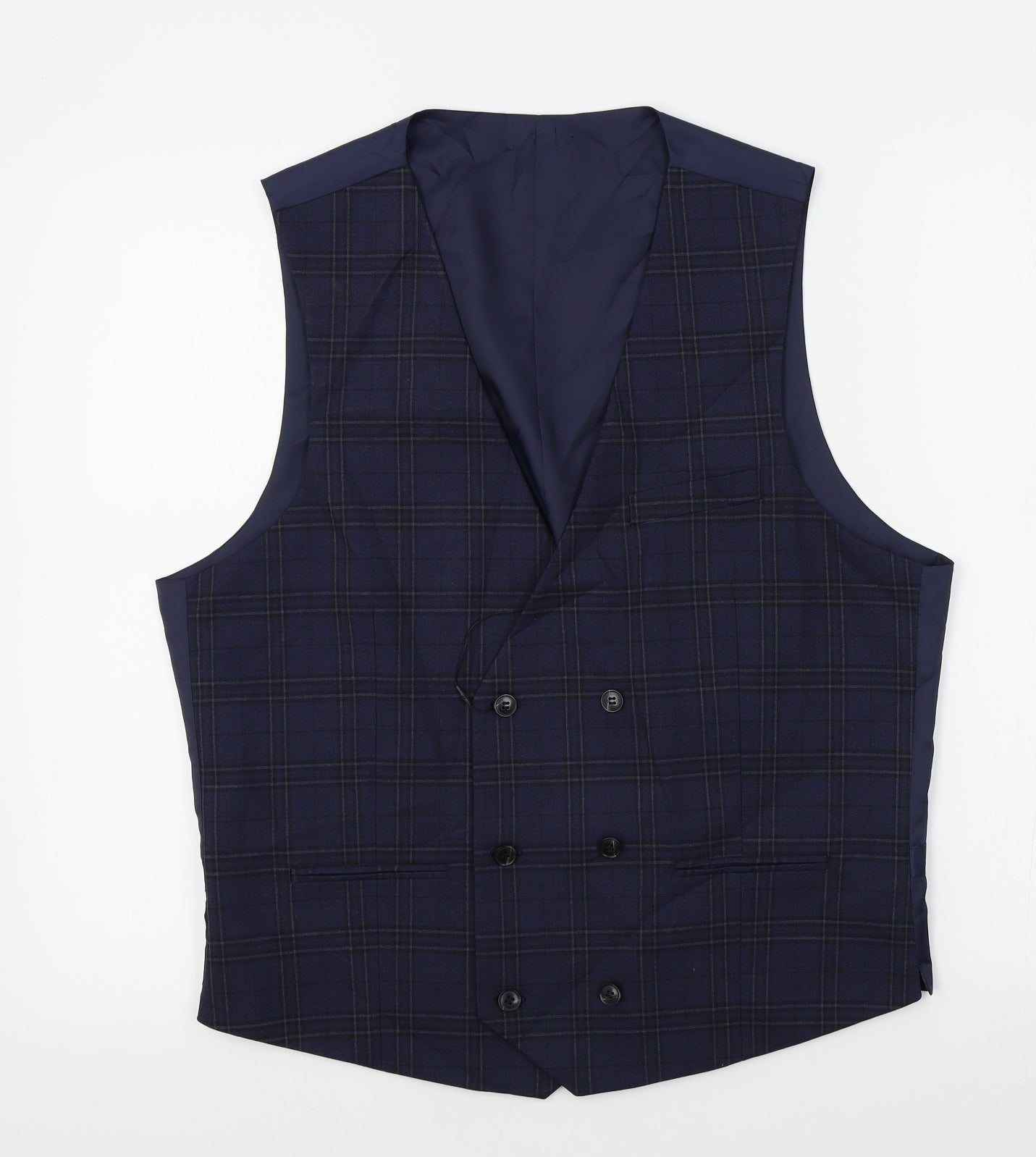 M&S Mens Blue Plaid   Suit Waistcoat
