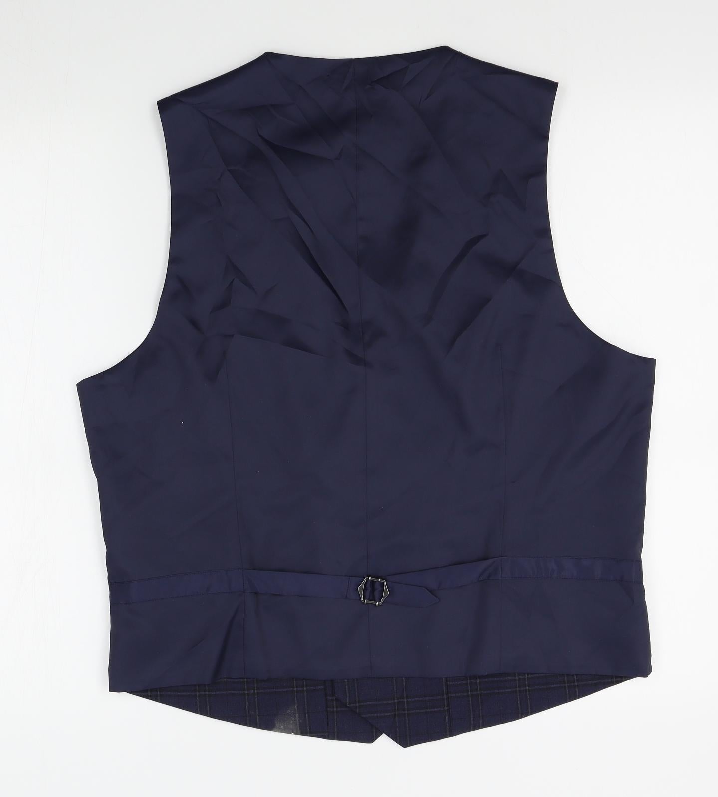 M&S Mens Blue Plaid   Suit Waistcoat