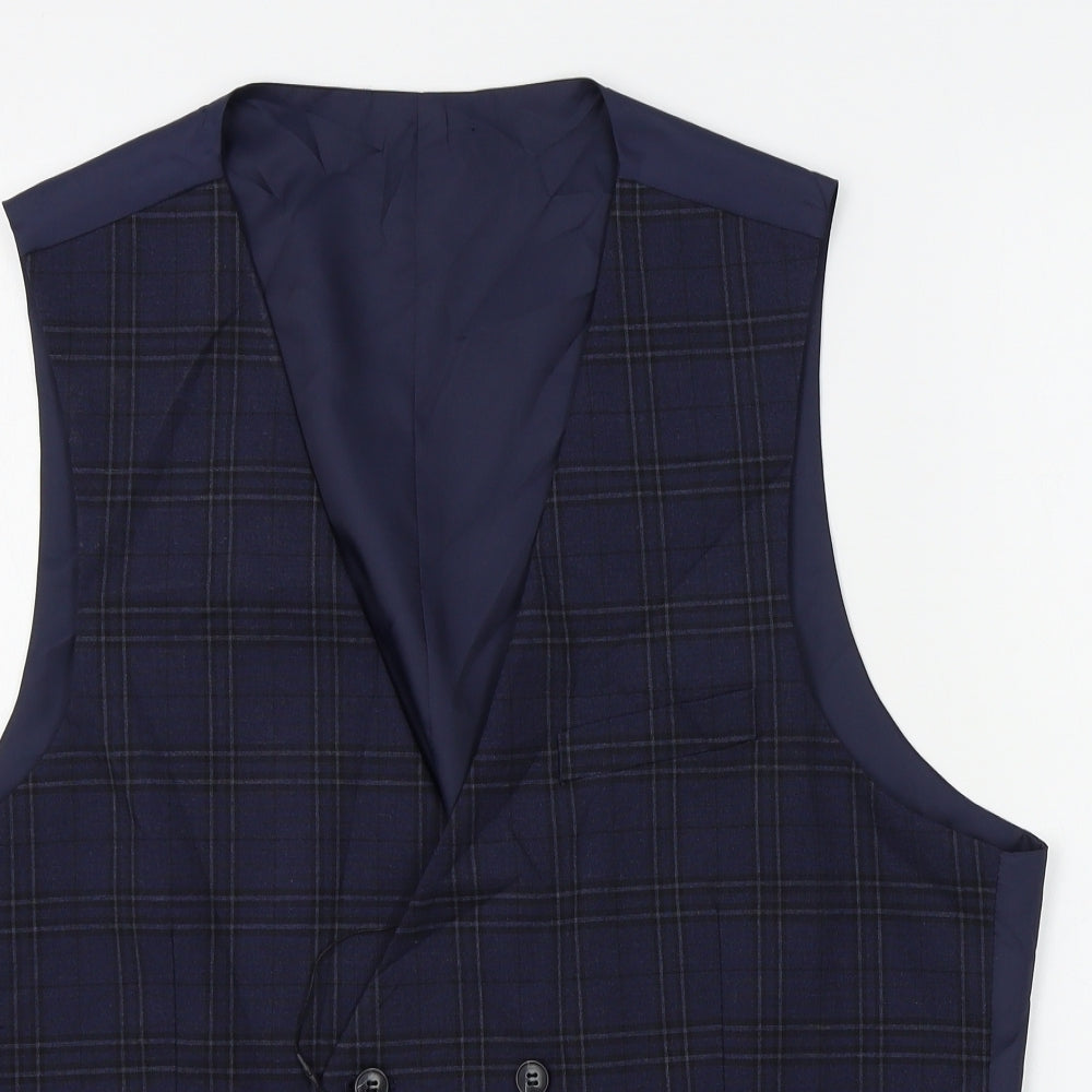 M&S Mens Blue Plaid   Suit Waistcoat