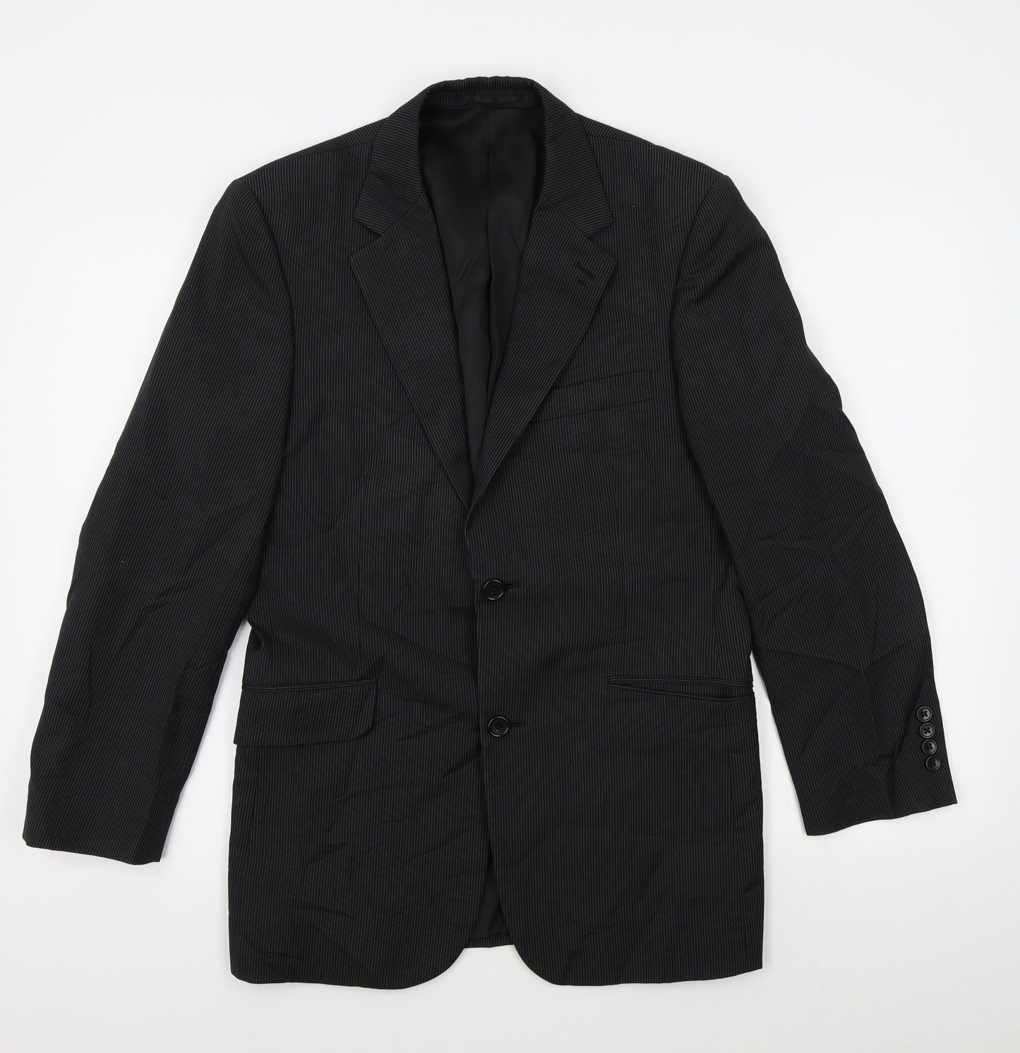 savoy taylors guild Mens Black Striped  Jacket Blazer Size 36