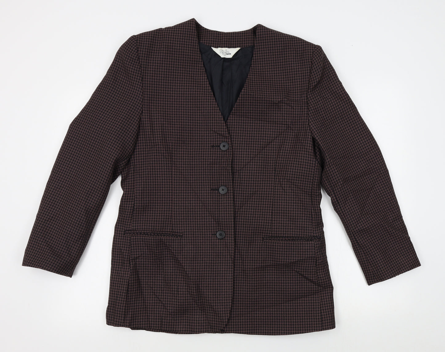 style file Womens Red Houndstooth  Jacket Blazer Size 14