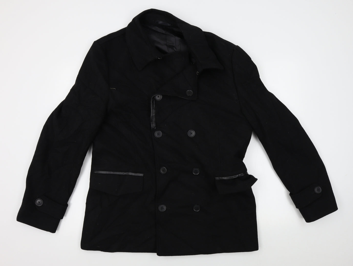 Kenneth Cole Mens Black   Pea Coat Coat Size L