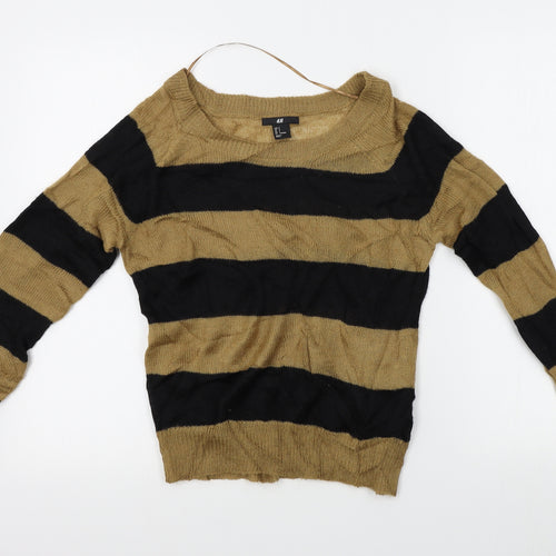 H&M Womens Gold Striped  Pullover Jumper Size S