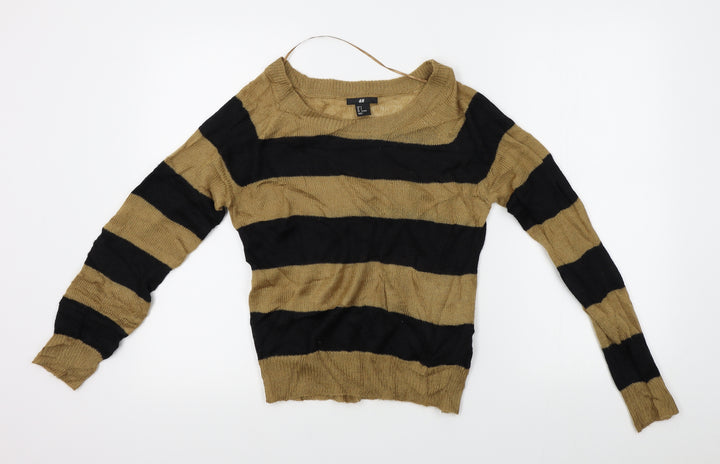 H&M Womens Gold Striped Pullover Jumper Size S