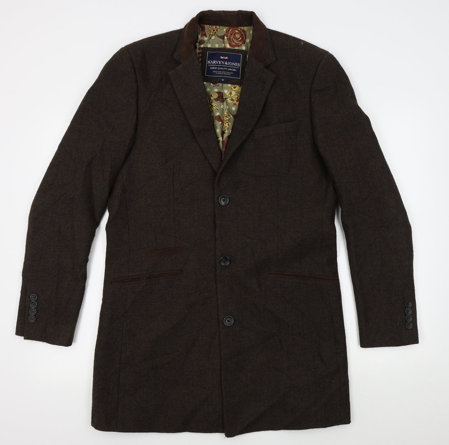 harvey & Jones Mens Brown   Overcoat Blazer Size M