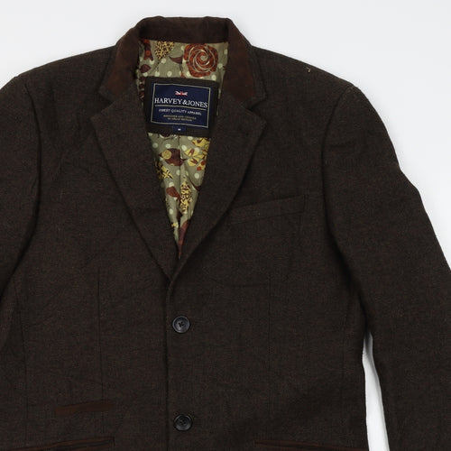 harvey & Jones Mens Brown   Overcoat Blazer Size M