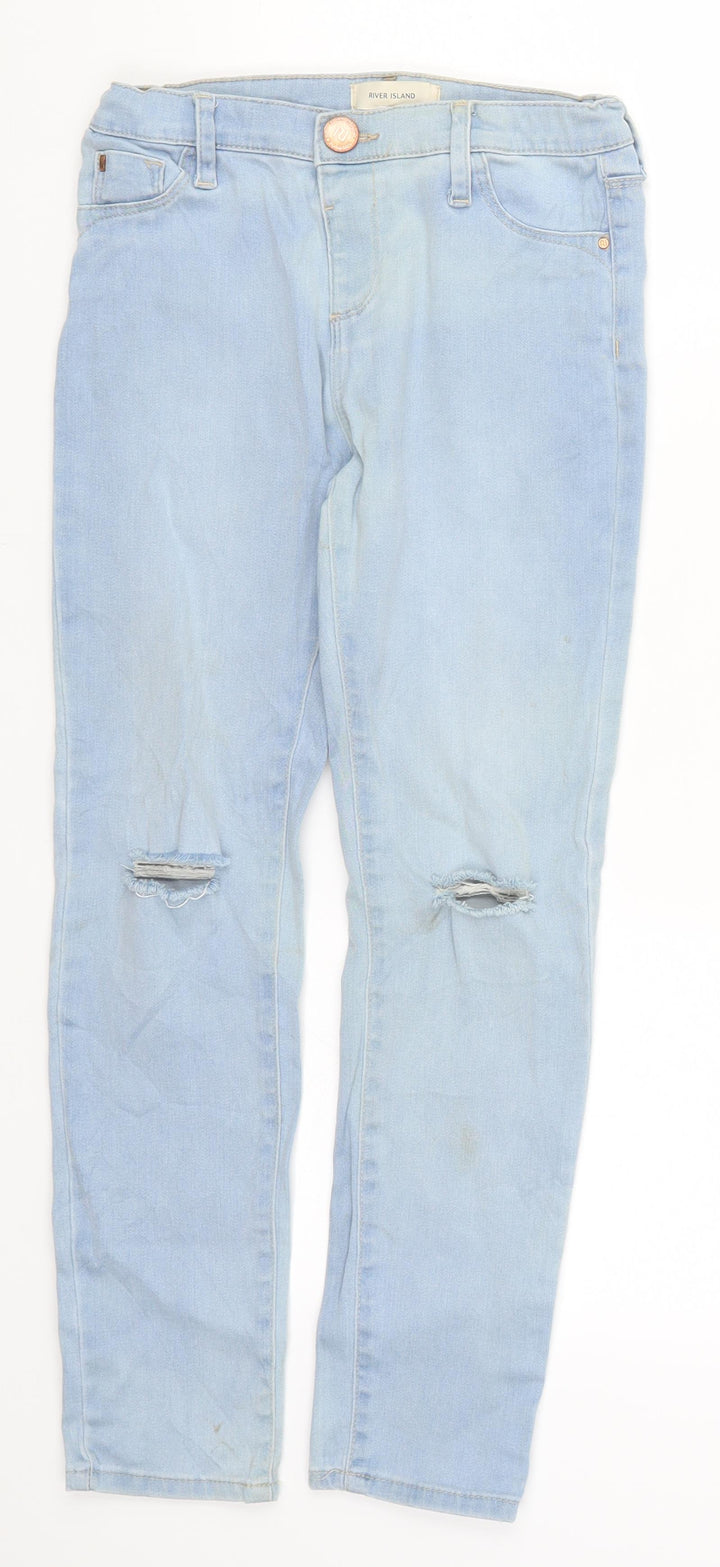 River Island Girls Blue  Denim Skinny Jeans Size 9 Years - Distressed Look