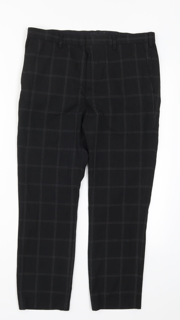 H&M Womens Black Check  Trousers  Size 32 in L25.5 in