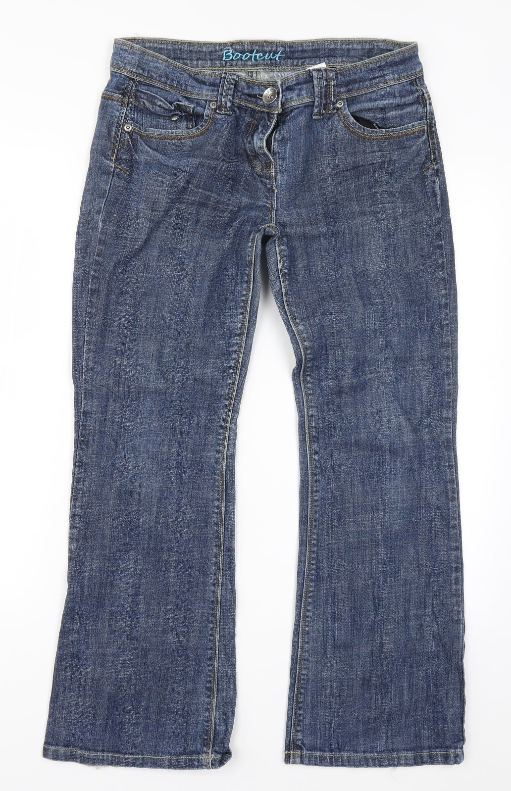 NEXT Womens Blue  Denim Bootcut Jeans Size 12 L27 in - Distressed Hem