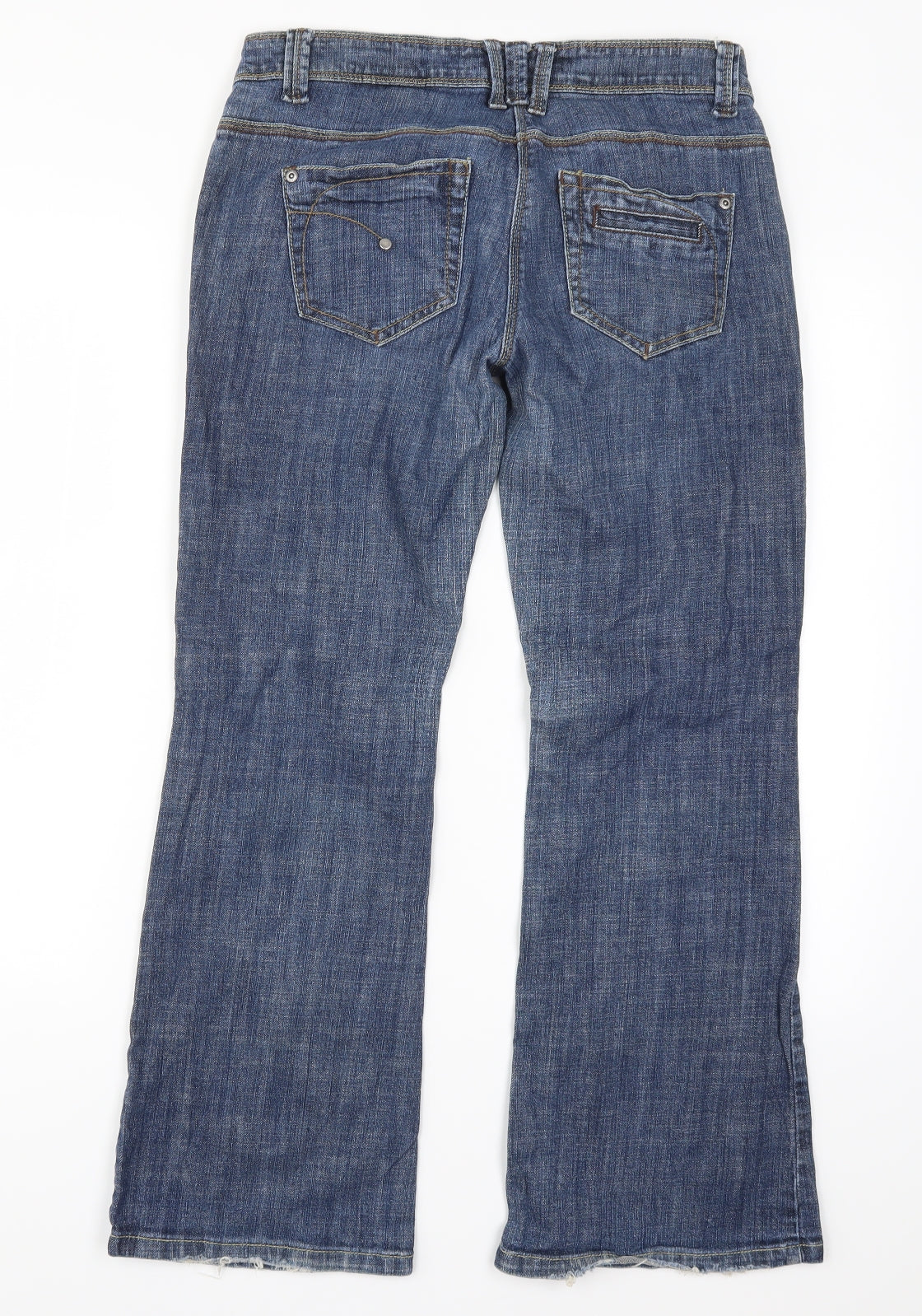 NEXT Womens Blue  Denim Bootcut Jeans Size 12 L27 in - Distressed Hem